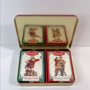 1994 Coca Cola Playing Cards 2 Sealed Decks in Collectable Tin Santa
